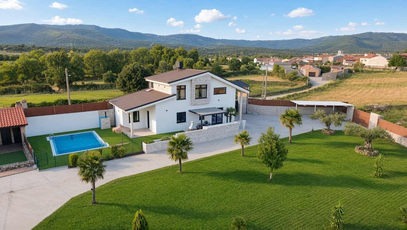 Vista aérea del Apartamento Buenavista Jardín en Abadía, Valle del Ambroz